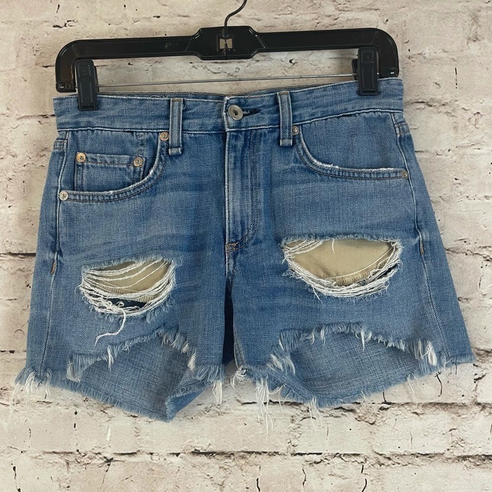 rag & bone Women's Size 23 Dre Low Rise Denim Jean Shorts Distressed 100% Cotton